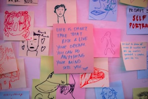 a wall with a bunch of sticky notes on it