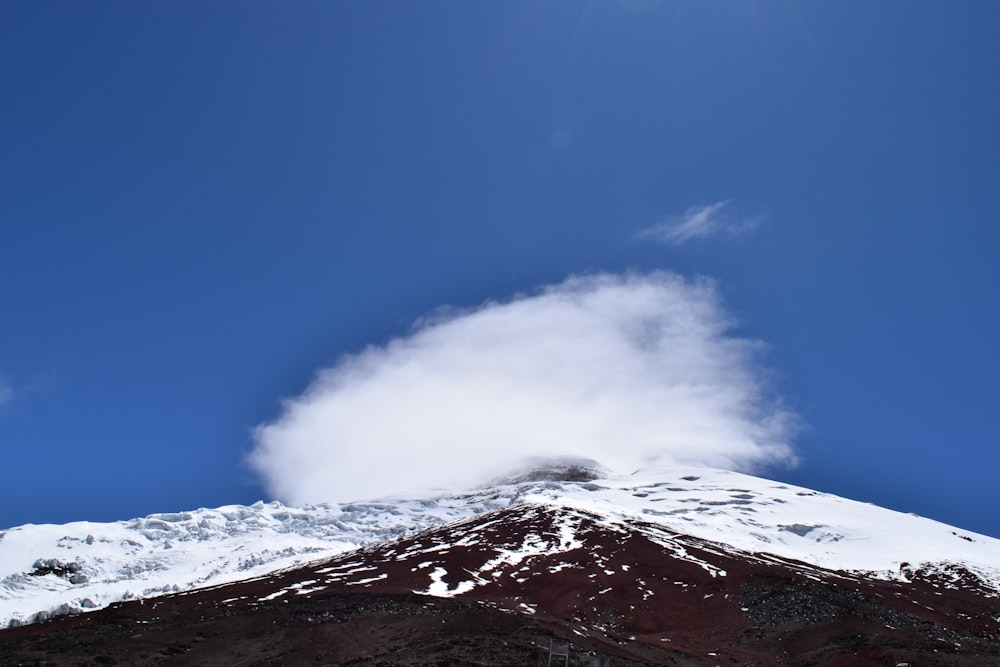 a snow covered mountain under a blue sky