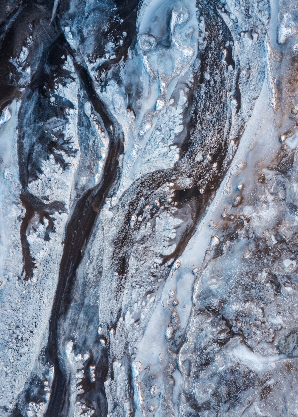 a close up view of ice and water