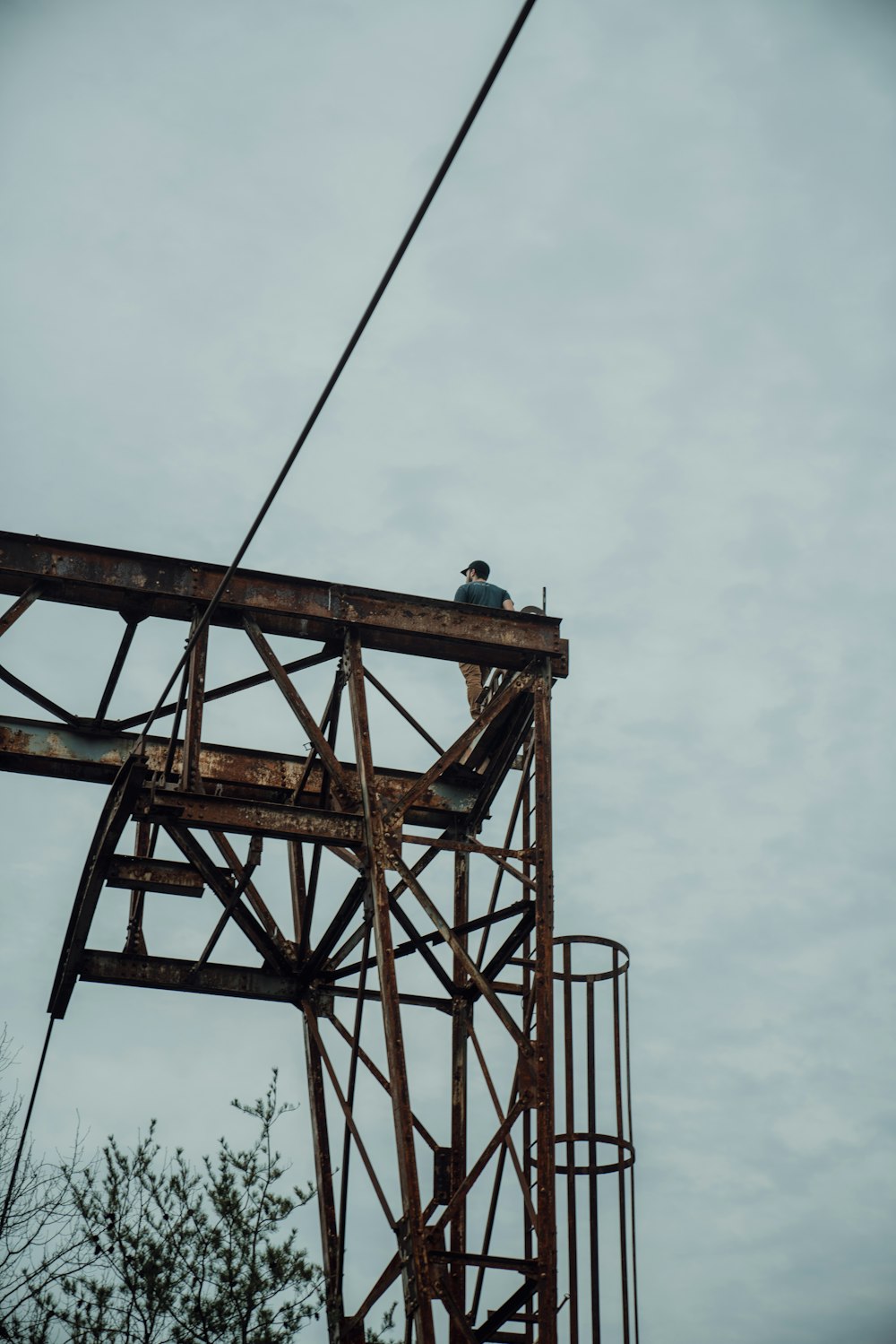 a bird sitting on top of a metal structure