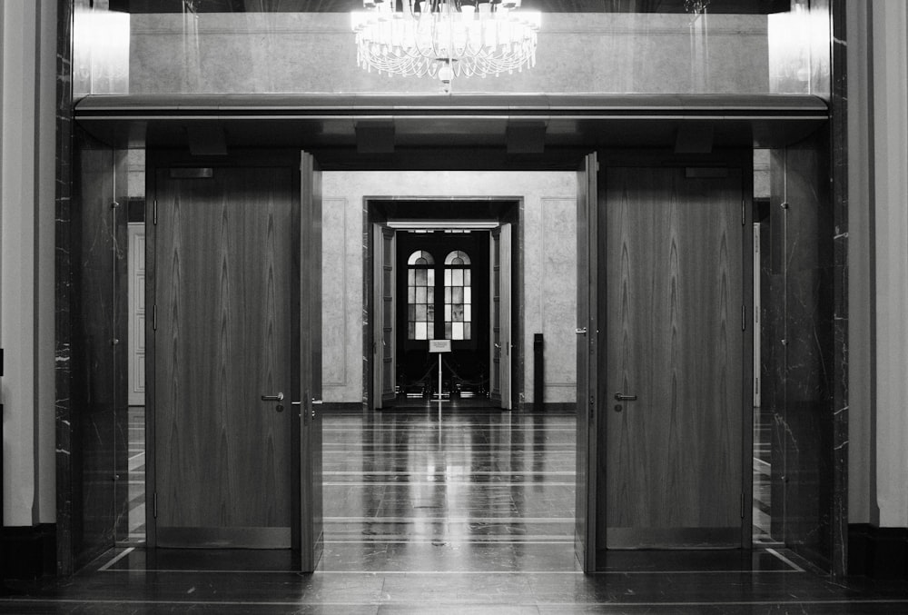a black and white photo of an elevator