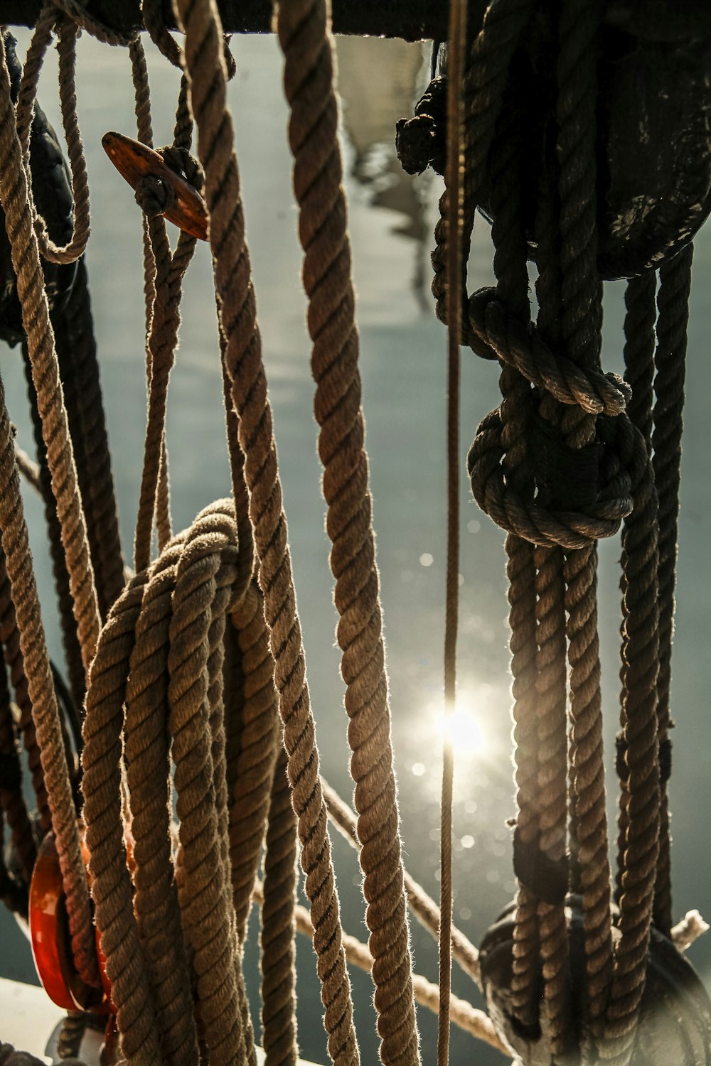 a close up of ropes and ropes on a boat