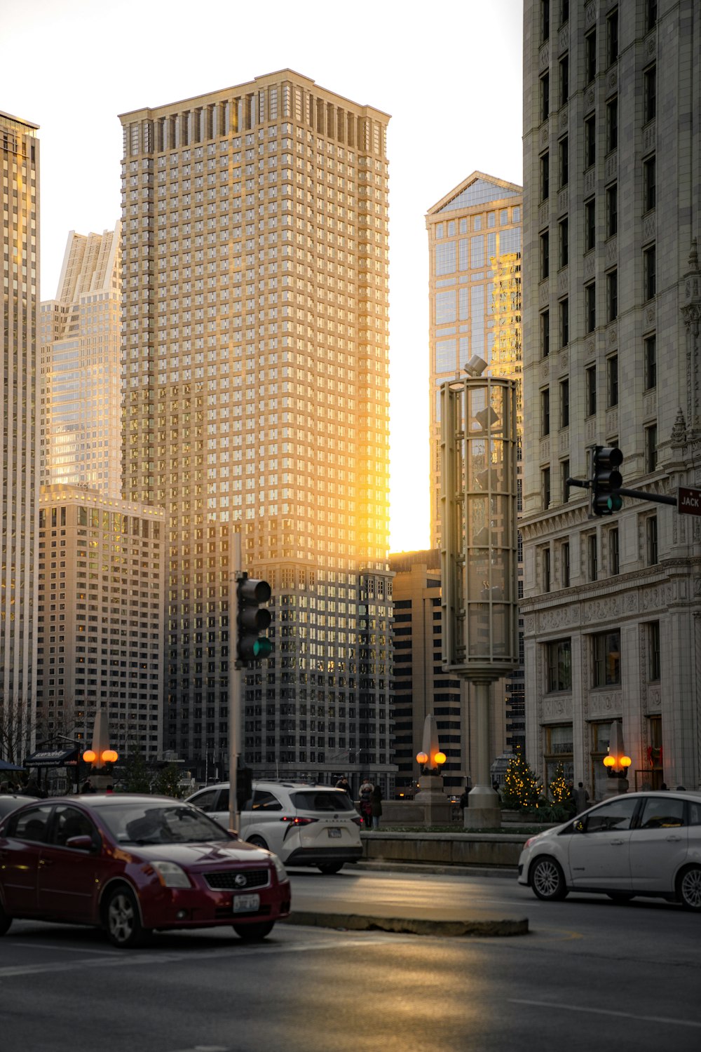 a city street filled with lots of tall buildings