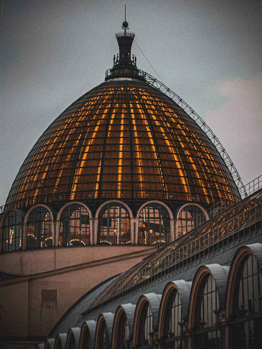 the dome of a building lit up at night