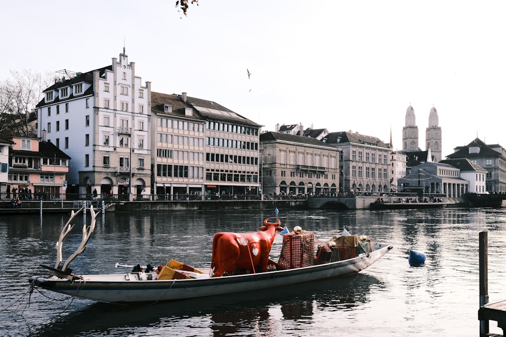 a small boat with a lot of luggage in it