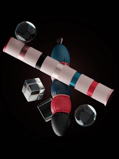 An artistic composition of everyday objects arranged with playful symmetry