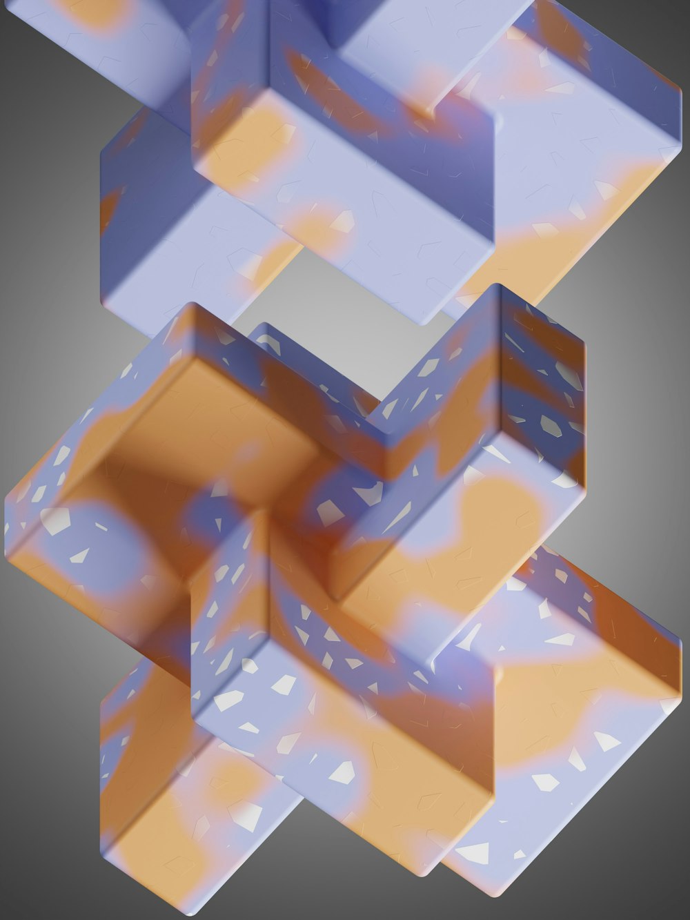 Ein 3D-Bild eines blauen und orangefarbenen Objekts