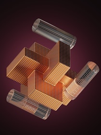 a group of metal objects on a purple background