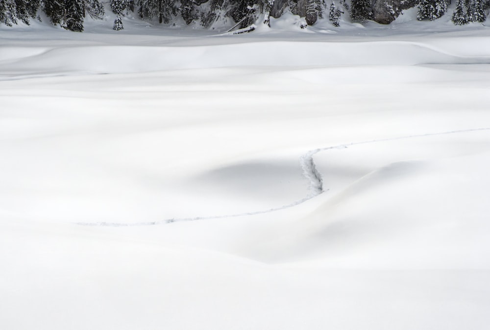 a person riding skis down a snow covered slope