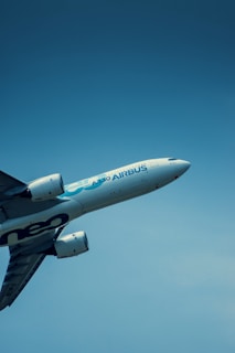 a large commercial airplane flying in the sky