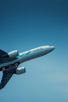 a large commercial airplane flying in the sky