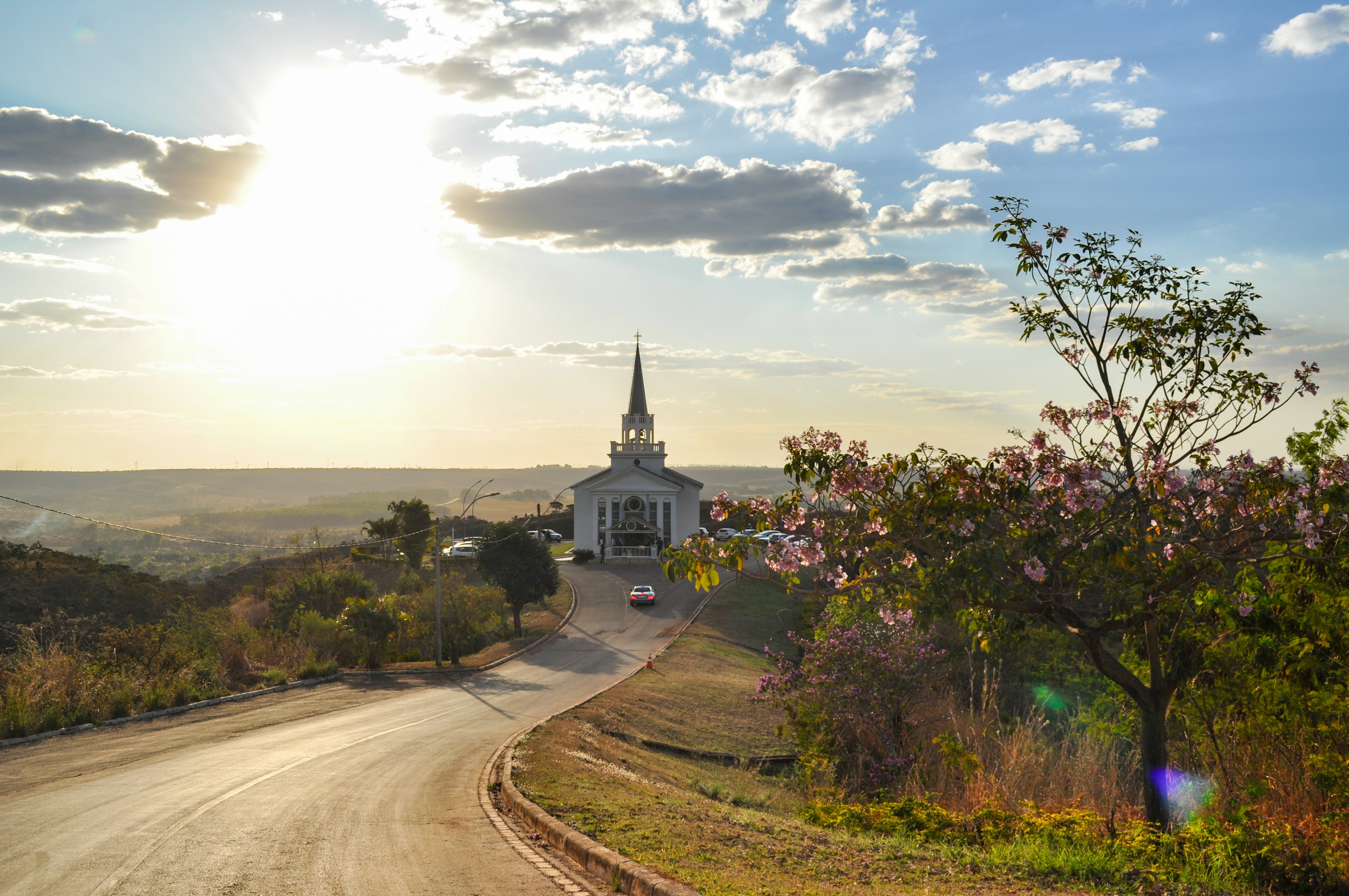 a church on the side of a country road