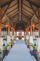 a large room with a long table and chairs