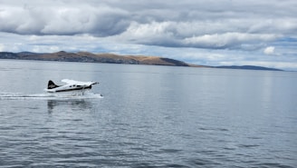 a small plane sitting on top of a body of water