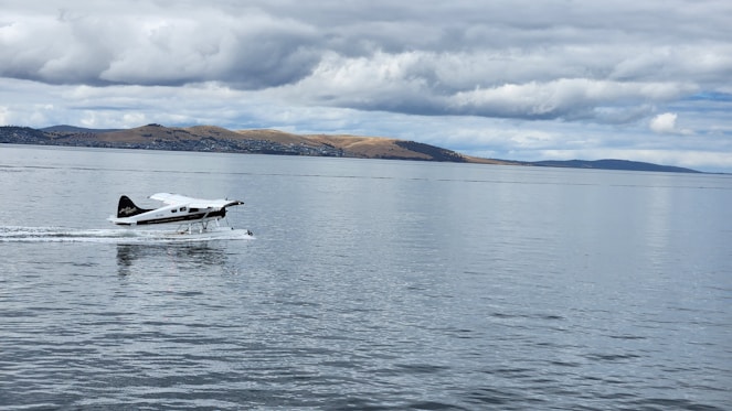 a small plane sitting on top of a body of water