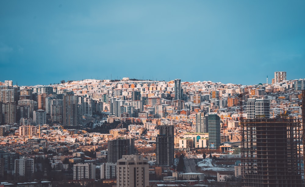 a view of a city with tall buildings