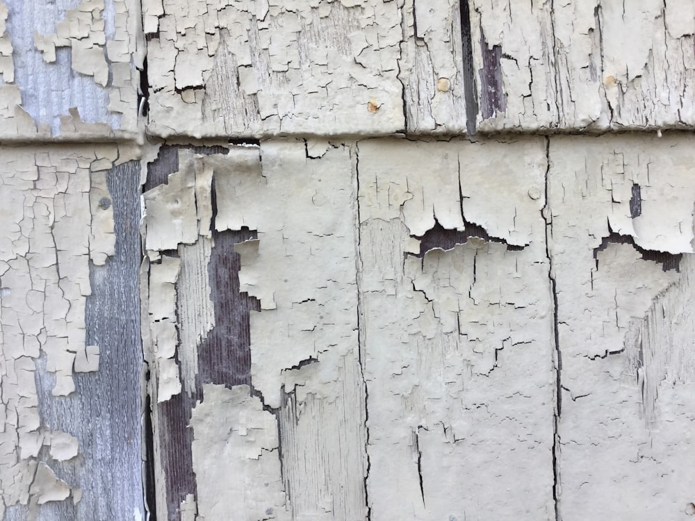 a close up of peeling paint on a wooden wall