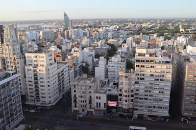 Montevideo from above, the white apartment blocks running down to the River Plate