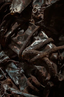 Close-up of rusted metal scrap ready for collection