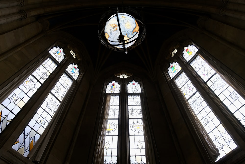 a couple of large windows in a building