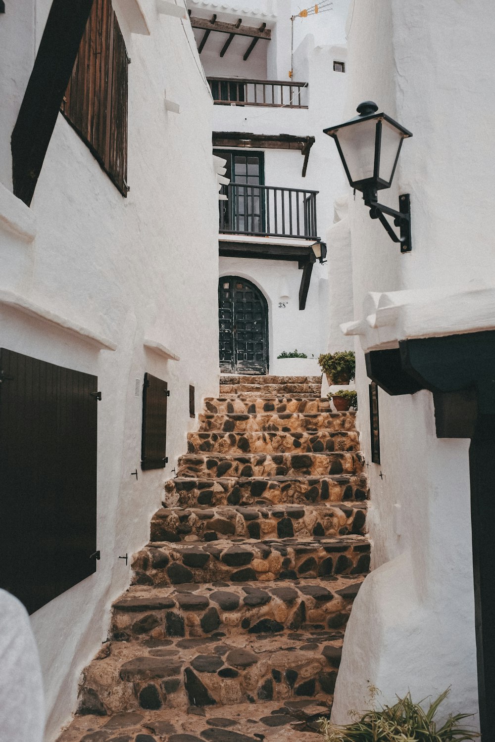 a set of stone steps leading up to a building