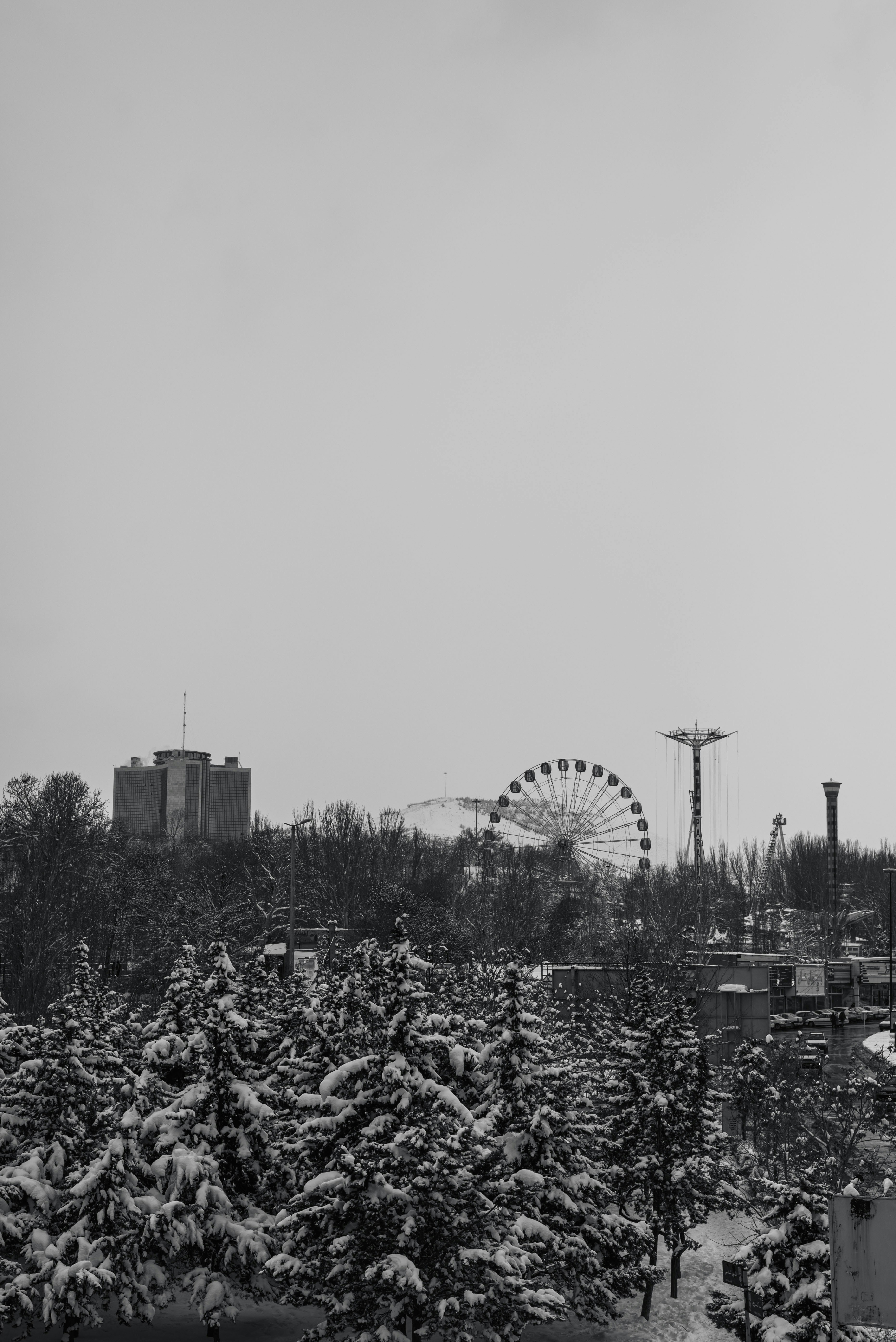 a black and white photo of a ferris wheel