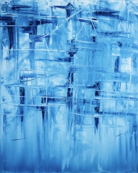 Classical style blue abstract painting representing structure and trust.