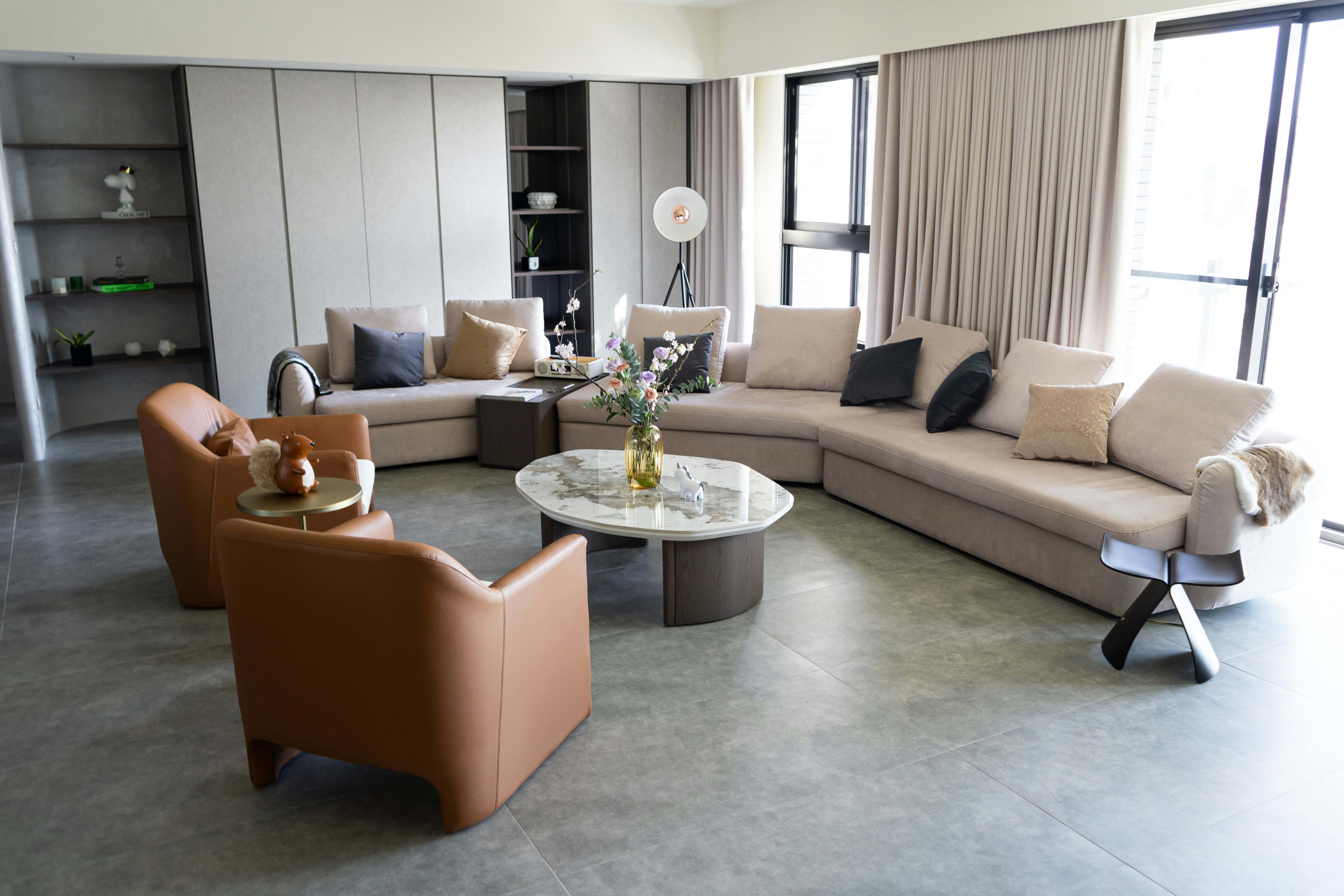 Living room showcasing a blend of masculine and feminine elements