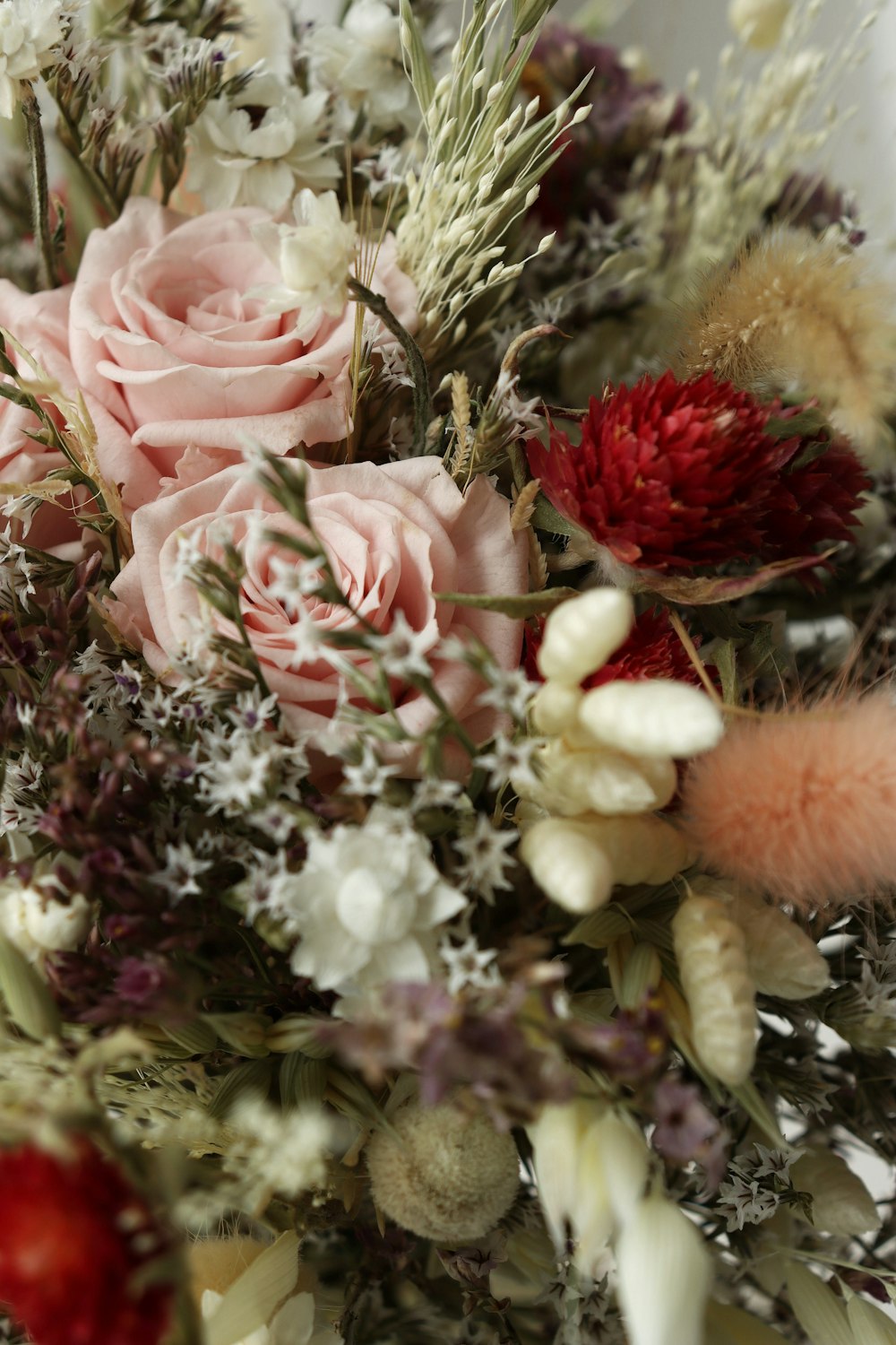 a close up of a bouquet of flowers