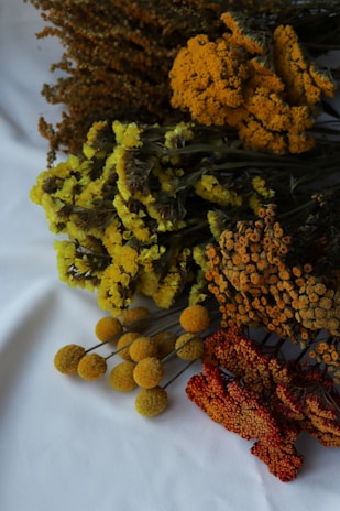 A collection of assorted flowers in various stages of arrangement.