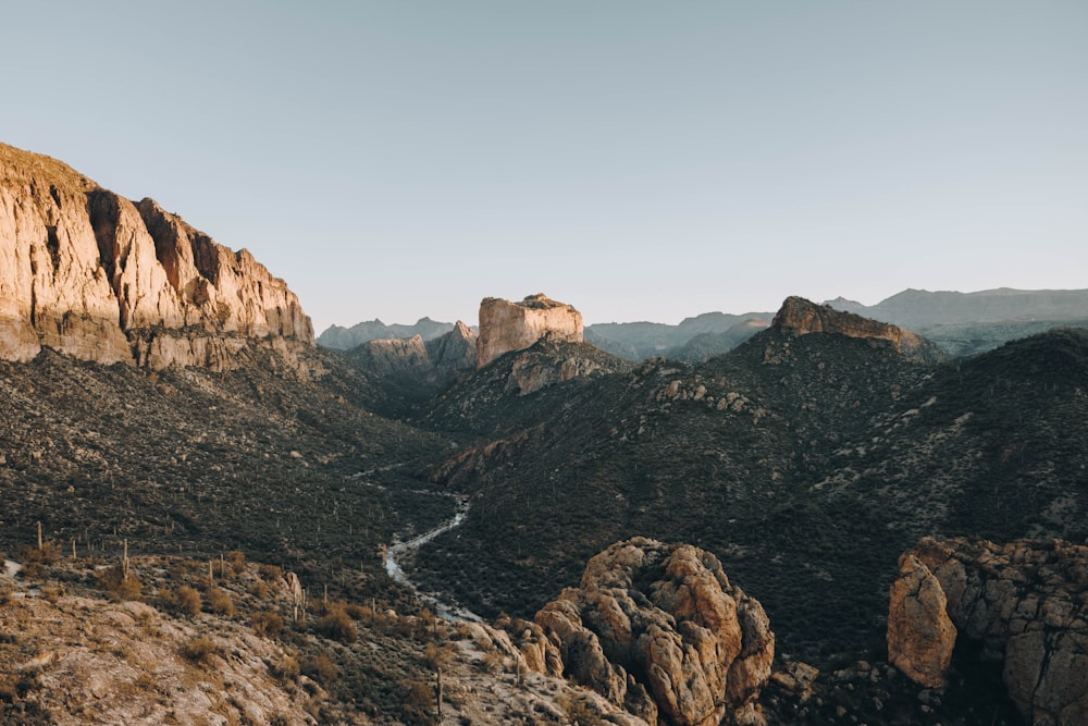 a mountain range with a river running through it