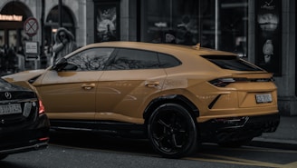 Golden SUV parked on a city street, reflecting the urban lifestyle.