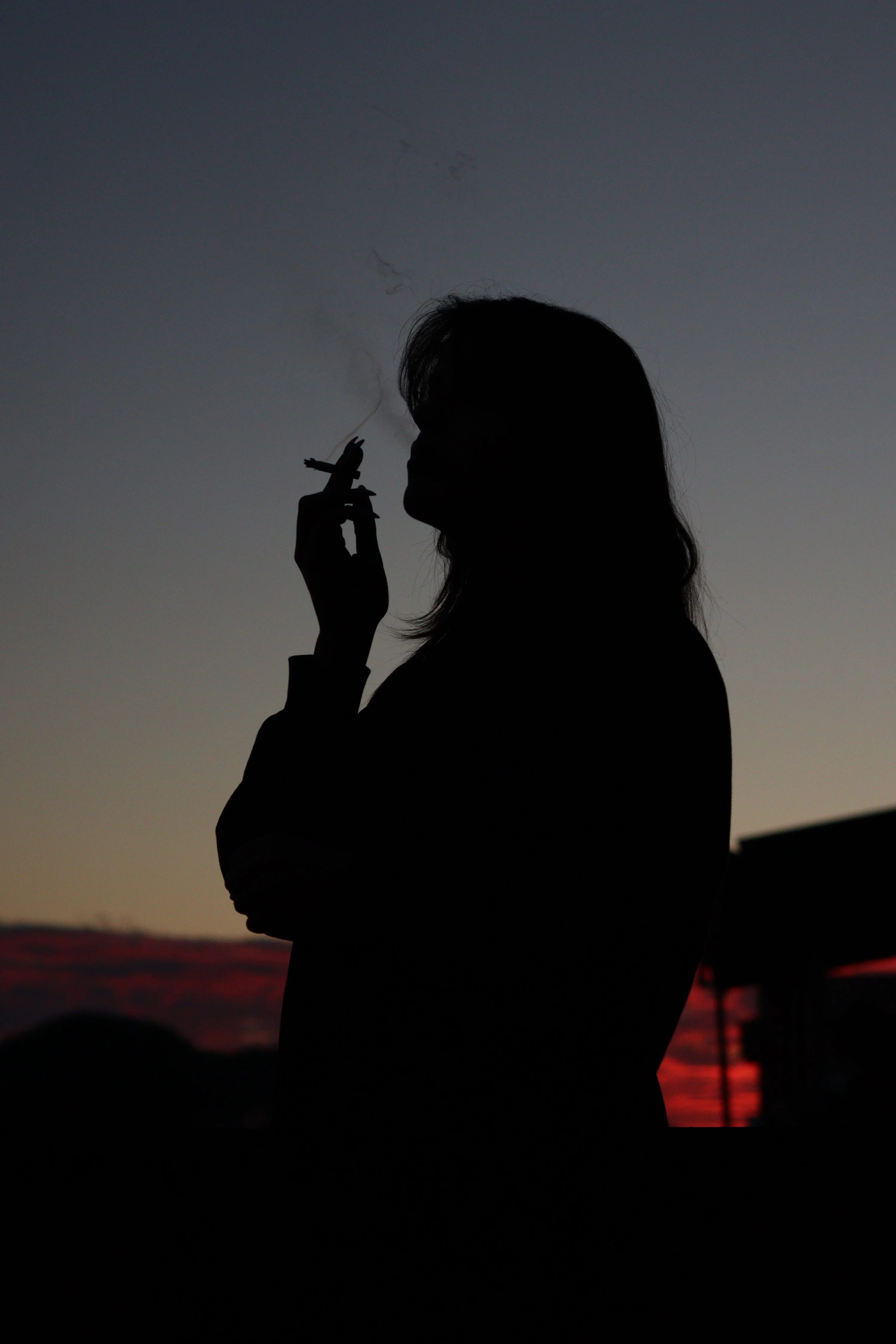 girl smoking cigarettes teenage cigarette behind wall Stock Photo Portrait of the beautiful elegant