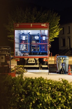 a truck with a large box on the back of it