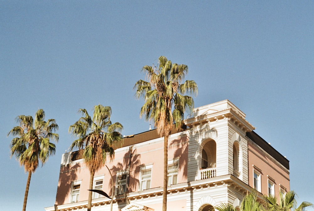 a building with palm trees in front of it