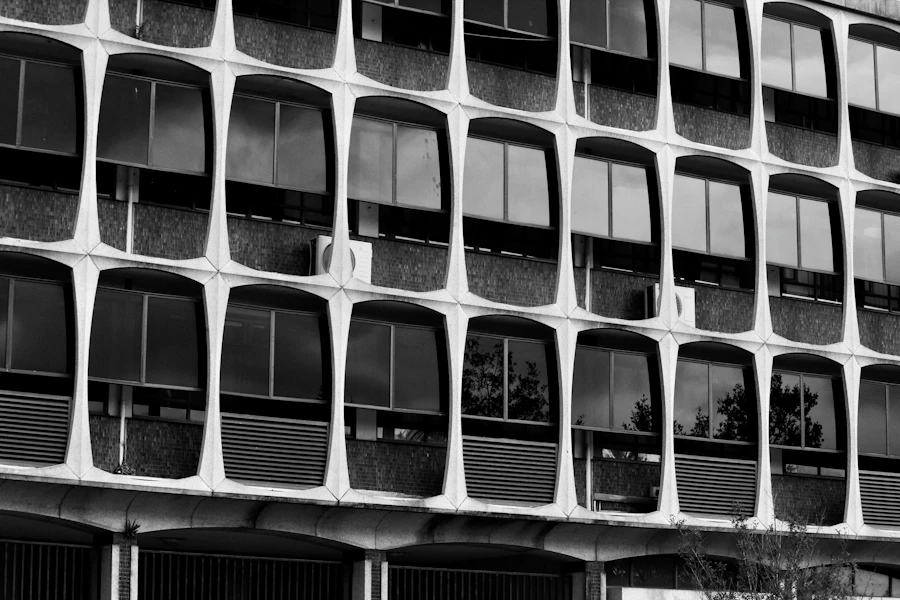 Building facade with rows of windows
