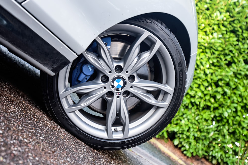 a close up of a wheel on a car