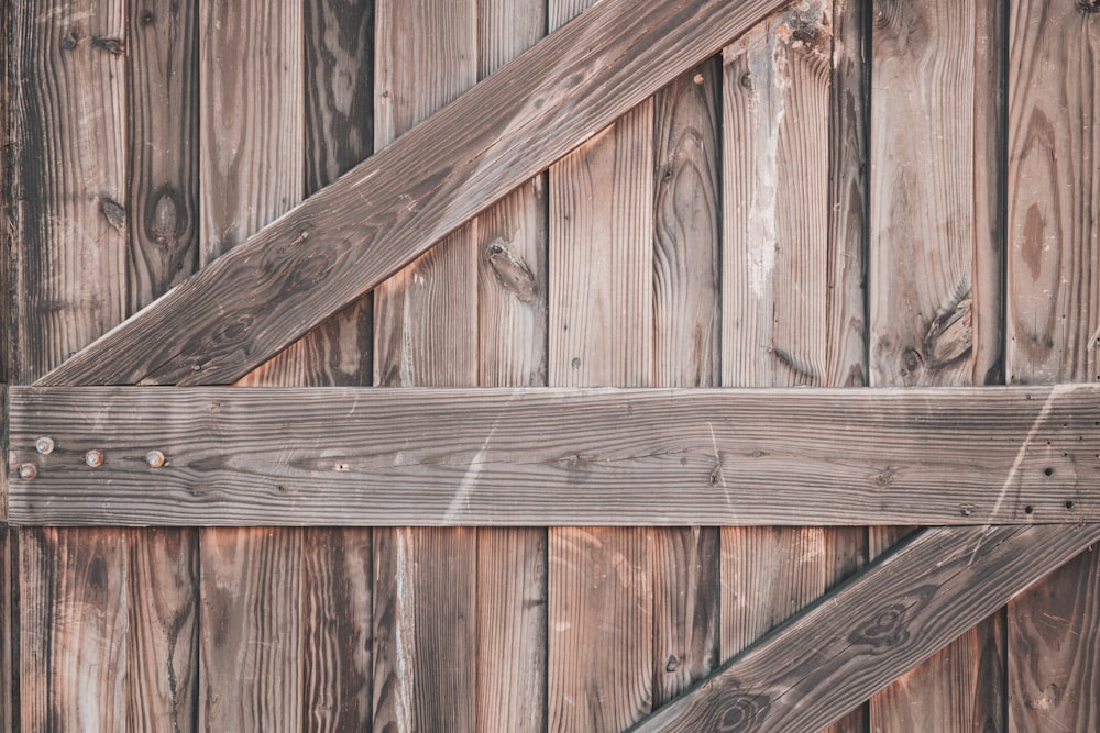 a close up of a wooden door with a metal handle