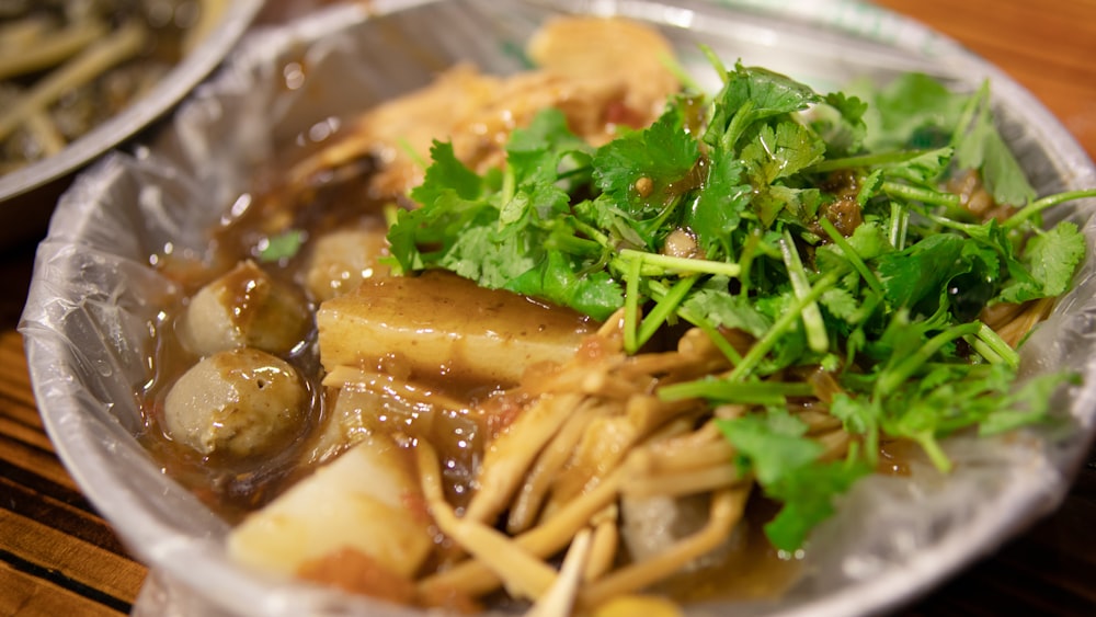 a plate of food on a wooden table