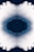 An intricate mandala-like pattern composed of small, interconnected geometric shapes in white and blue against a dark background forms a symmetrical design. The center features a circular void, emphasizing the radial symmetry.