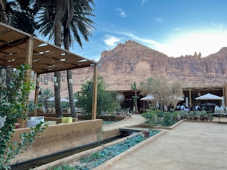 An outdoor dining setup with stunning views in Jeddah.