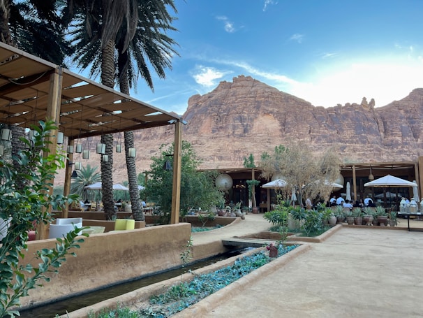 An outdoor dining setup with stunning views in Jeddah.