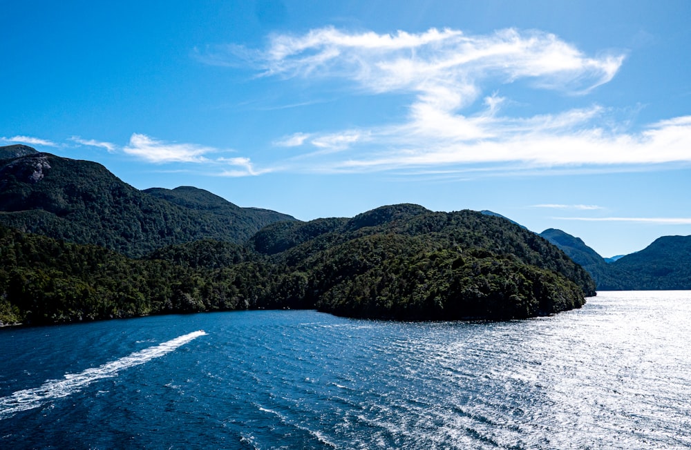 a body of water surrounded by mountains and trees