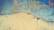 A cracked concrete surface with a textured, weathered appearance. The upper portion of the concrete is painted with a blend of blue and yellow, creating a somewhat rustic and aged look. The cracks run diagonally, with some faint discoloration around them.
