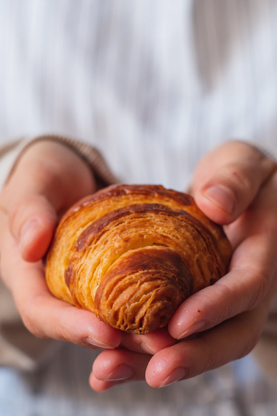 A golden pastry held between two hands