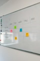 a white board with sticky notes on it