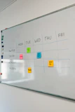 a white board with sticky notes on it