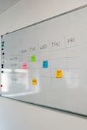 a white board with sticky notes on it