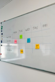 a white board with sticky notes on it