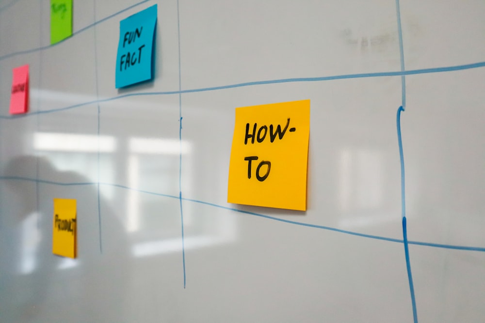 a bulletin board with sticky notes attached to it